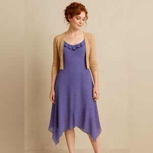 NWT Mary McFadden Y2K Polka Dot Ruffle Dress Size 12 Deadstock 90s Lavender